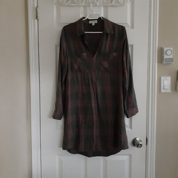 Anthropologie Cloth & Stone Women's Size S Gray Plaid Long Sleeve Shirt Dress - Picture 3 of 14